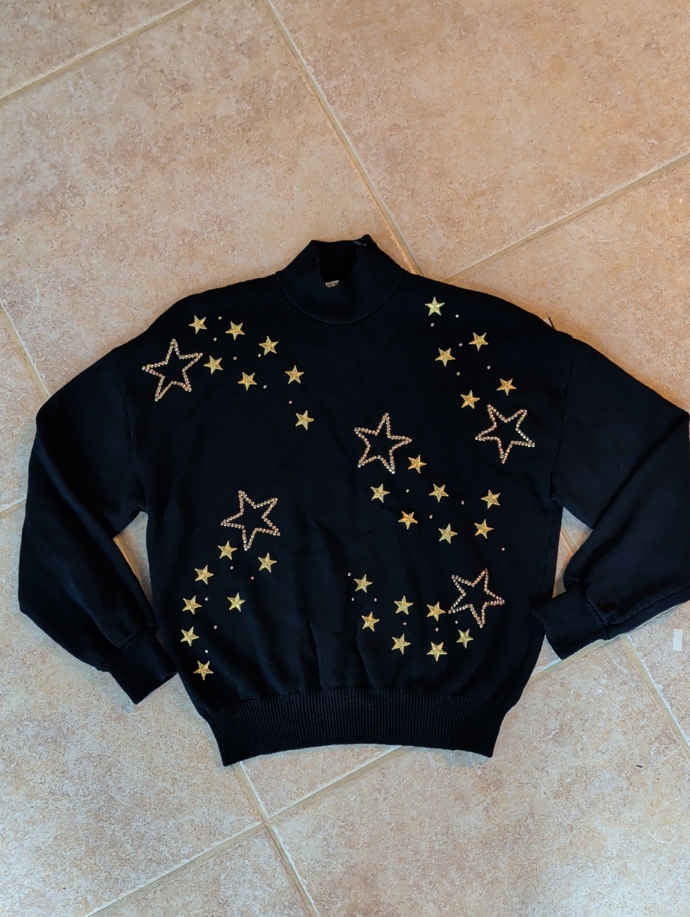 Vintage ST. JOHN SEPARATES Navy Top W/Gold Stars Sweater SZ S|Made In USA